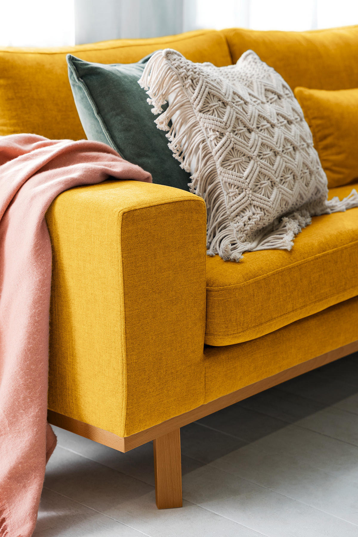 2-SITZER SOFA - Gelb/Buchefarben, Buchenholz/Textil (197/81/88cm) - home24