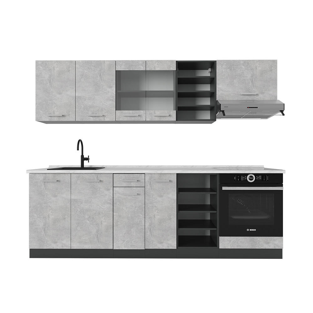 KÜCHENZEILE R-Line Beton/Anthrazit 240 cm , AP Marmor - Schieferfarben/Anthrazit, Holzwerkstoff (240/81.6/60cm) - Vicco