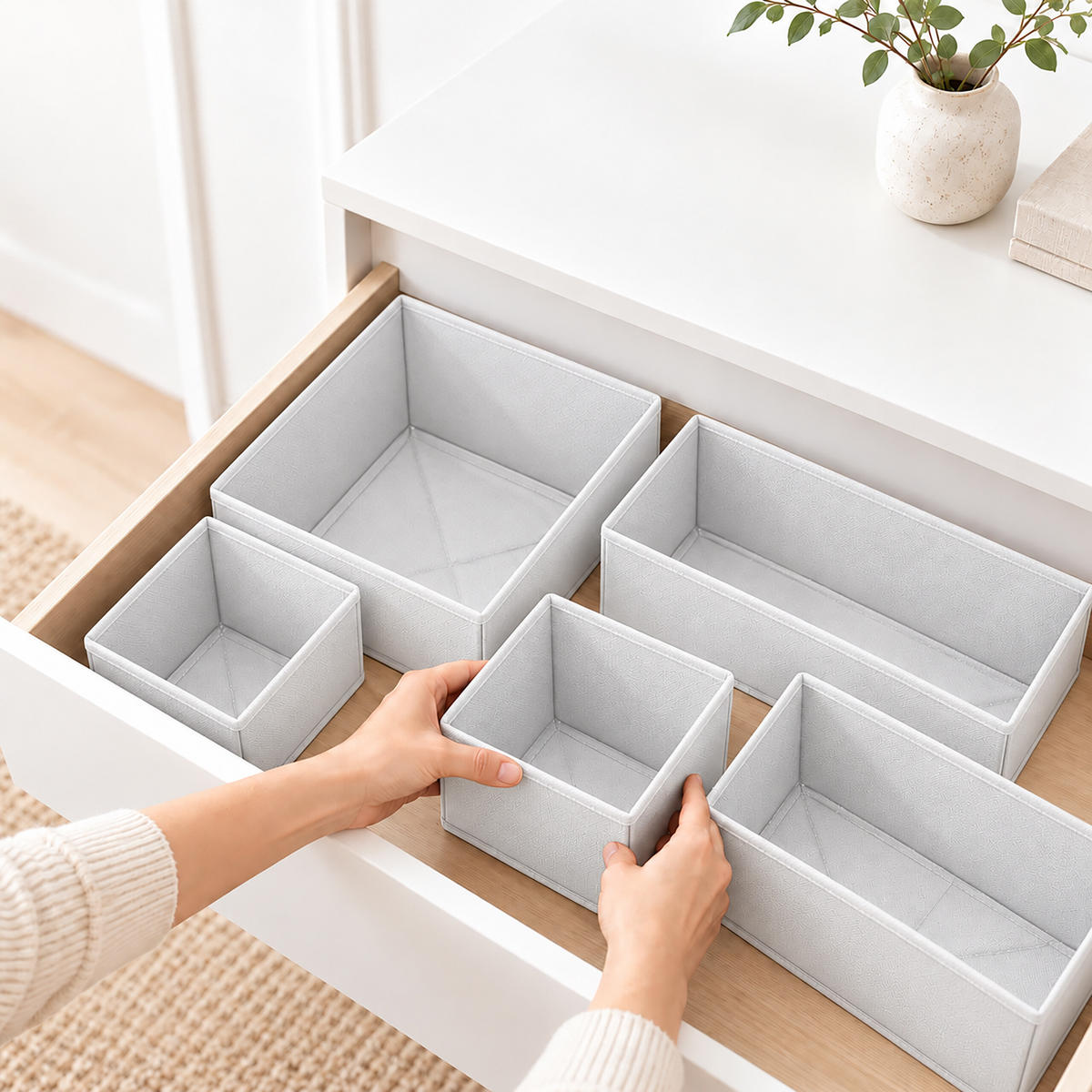 SCHUBLADENORGANIZER Weiß 16er-Set - Weiß, Papier/Textil (28/12/28cm) - Relaxdays