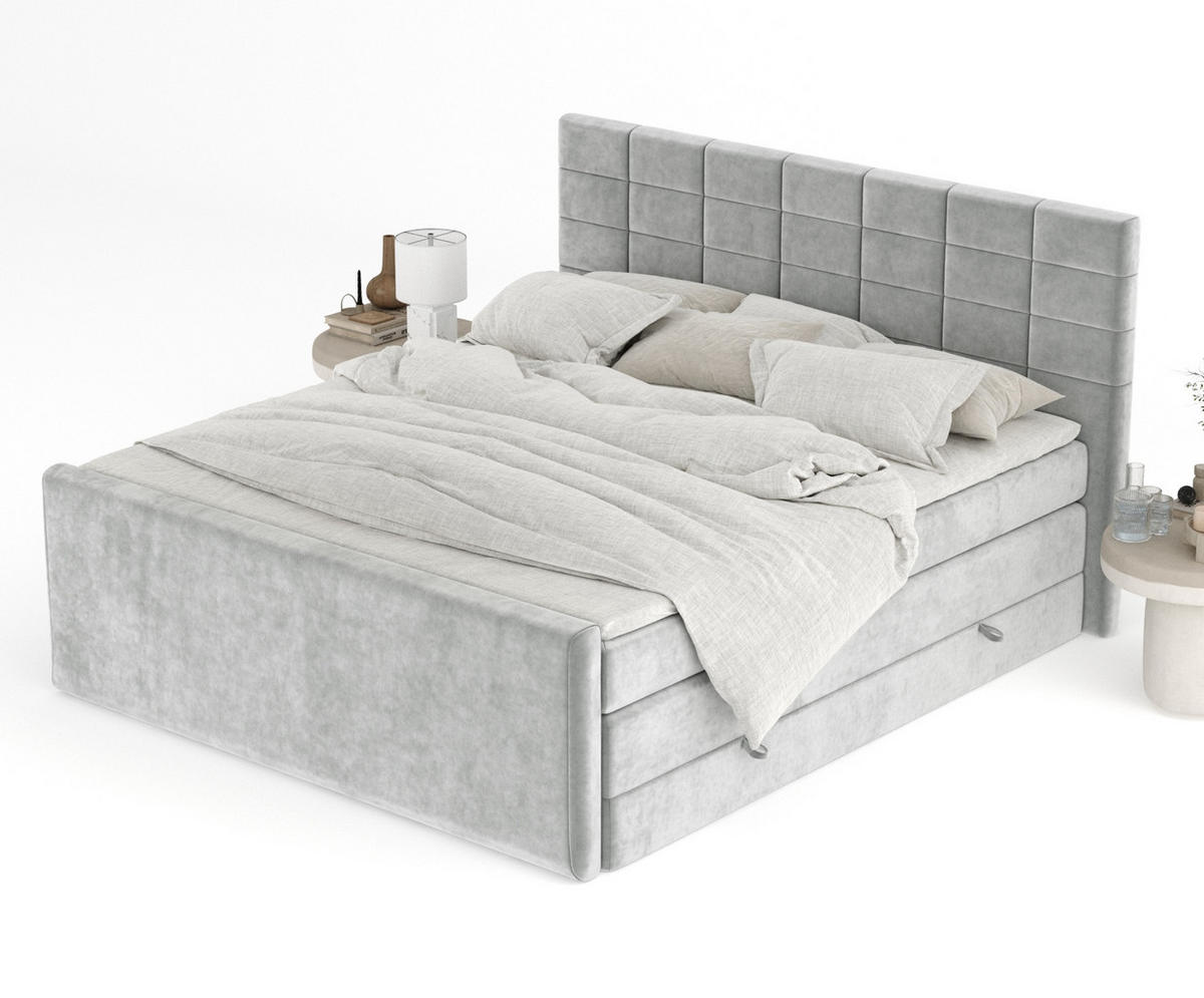 BOXSPRINGBETT Ava Hellgrau 140/200 cm - Hellgrau/Schwarz, Holz/Holzwerkstoff (140/200cm) - Maison de Reve
