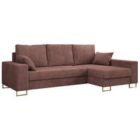ECKSOFA Dorian Cord Braun - Goldfarben/Braun, Textil/Metall (242/138cm) - MKS