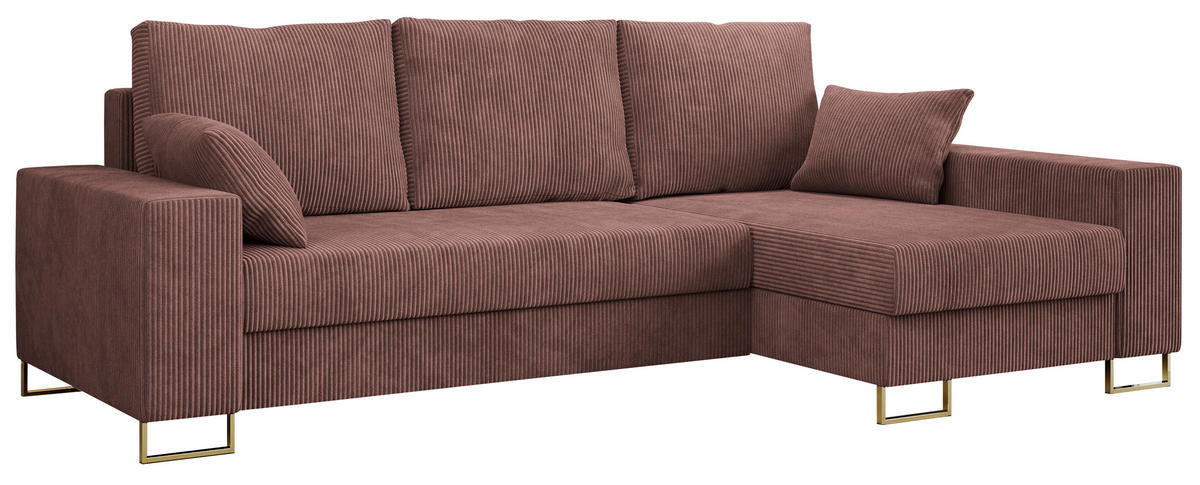 ECKSOFA Dorian Cord Braun - Goldfarben/Braun, Textil/Metall (242/138cm) - MKS