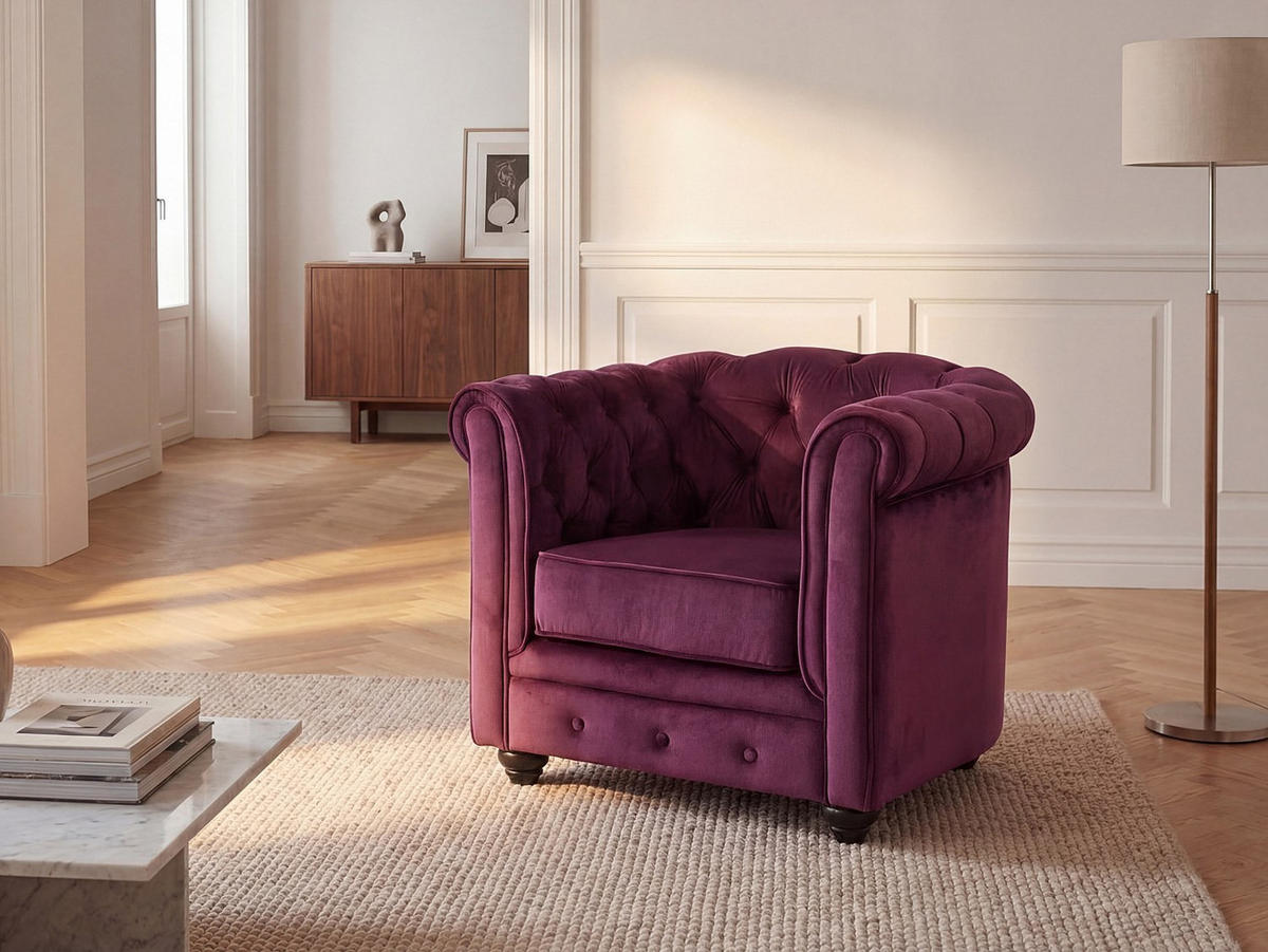 SESSEL mit gerader Rückenlehne - 1 Person - samt - bordeaux Chesterfield - Bordeaux, Textil (82/72/78cm) - Vente-Unique