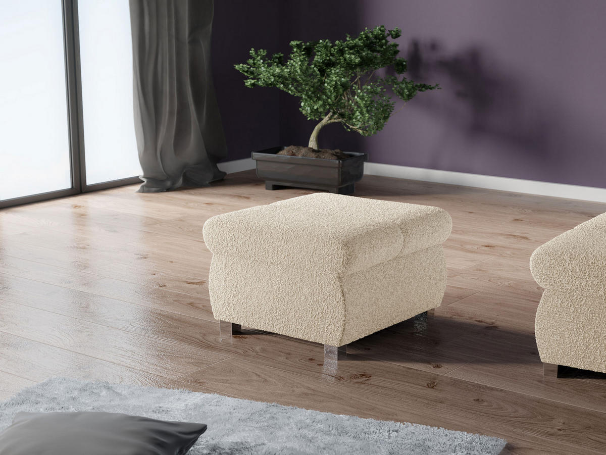 POLSTERHOCKER Bangkok Klein - Silberfarben/Creme, Holz/Kunststoff (60/39/60cm) - MIRJAN24