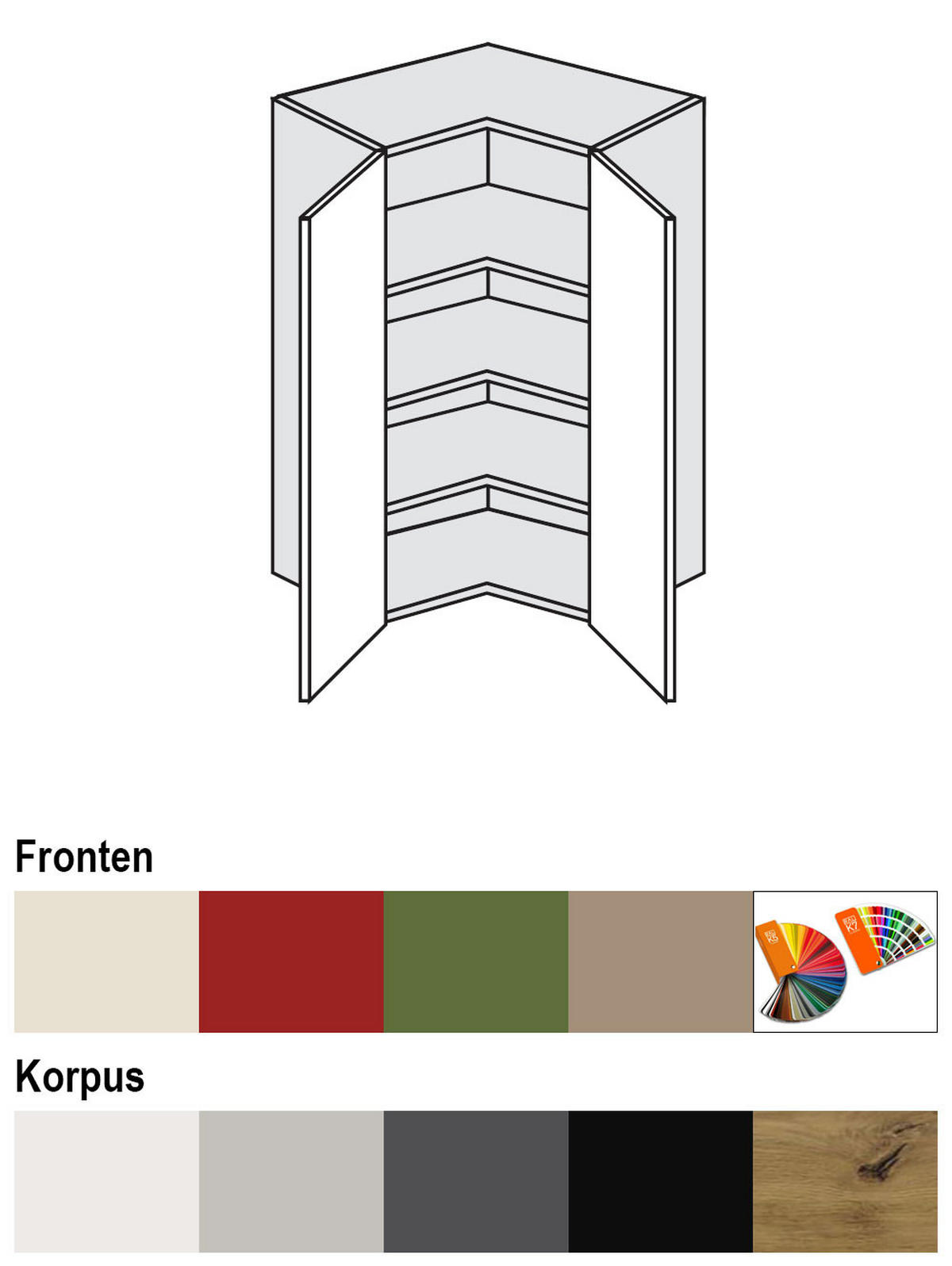ECKHÄNGESCHRANK Brerra W14/60 Grau / RAL 6025 farngrün Matt 60 / 60 / 96cm - Grau/Grün, Holz/Holzwerkstoff (60/96/60cm) - Feldmann-Wohnen