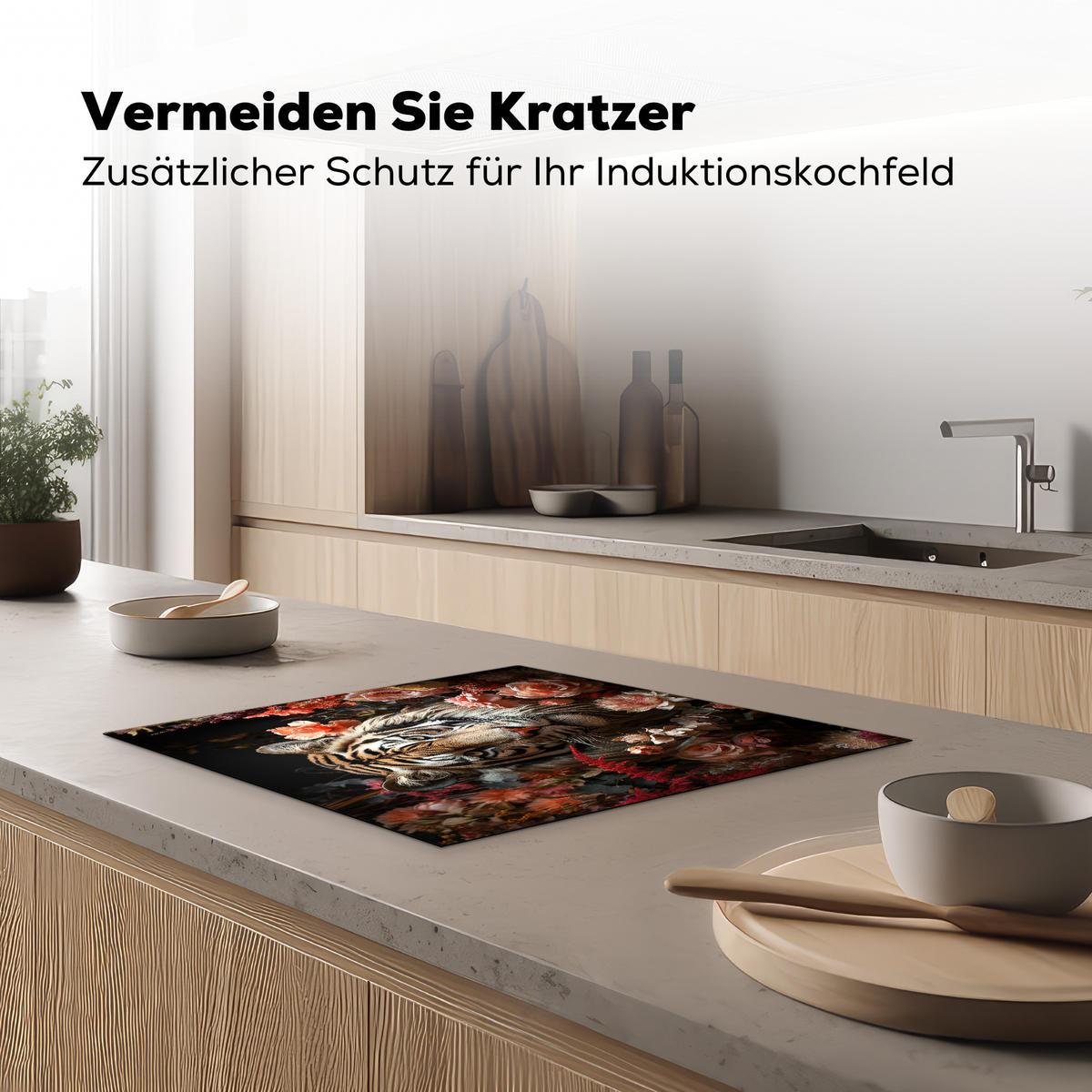 HERDABDECKPLATTE Tiger - Tier - Natur - Floral - Botanisch 58x51 cm - Orange, Kunststoff (58.3/51.3/0.2cm) - MuchoWow