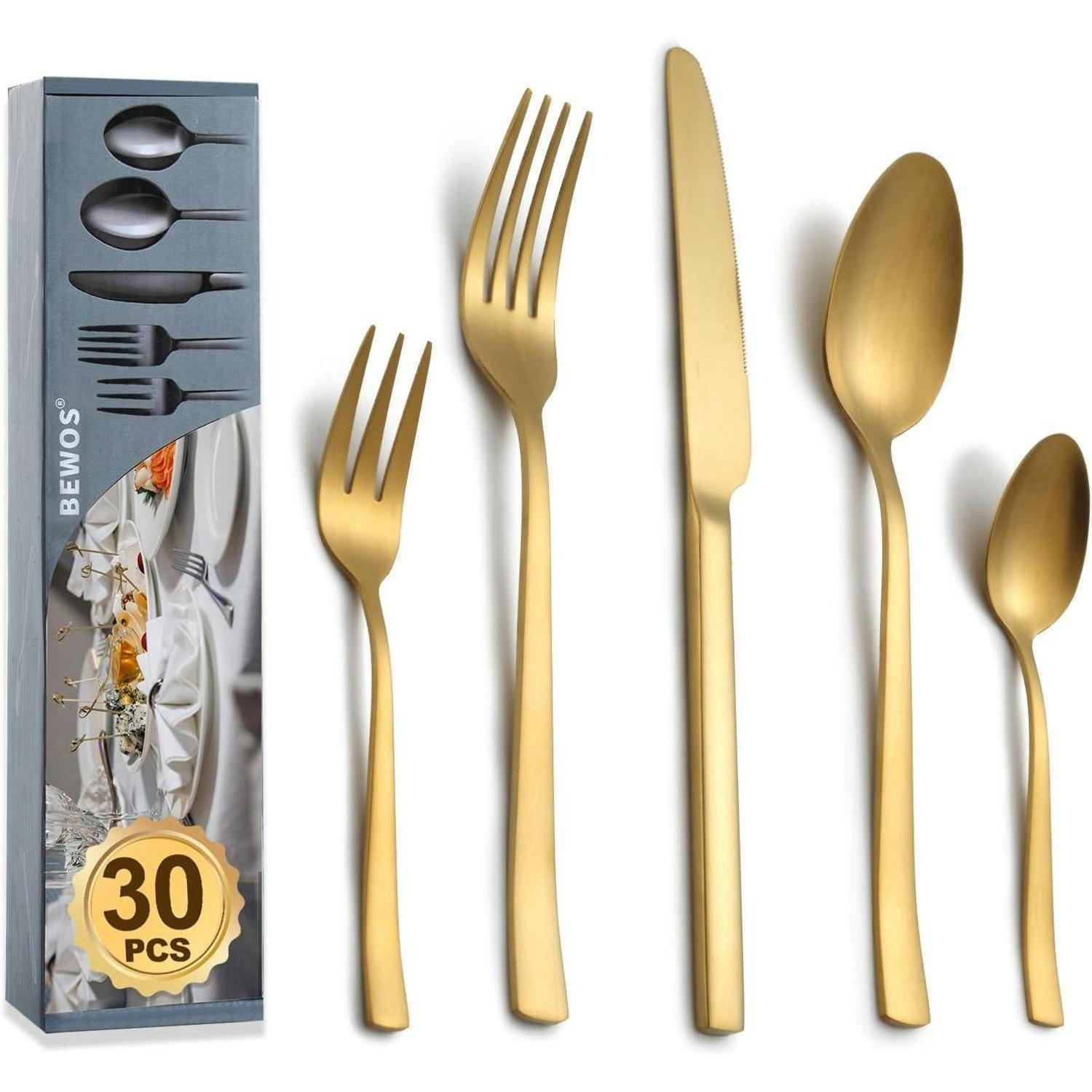 BESTECKSET 30-teiliges Set Edelstahl mattgold 6 Personen - Goldfarben, Metall