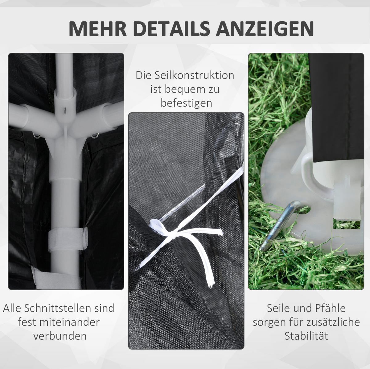 PAVILLONS aus Metall 395x295x255 cm in Dunkelgrau mit Moskitonetz-Seitenwänden - Dunkelgrau, Metall (295/255/395cm) - Modfu