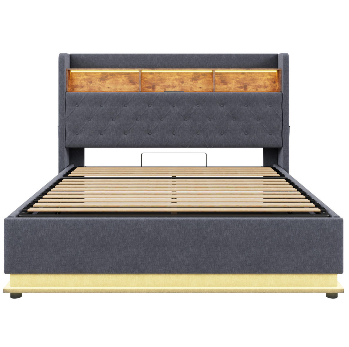 POLSTERBETT 180/200 cm Grau aus Stoff mit LED-Beleuchtung und Stauraum - Grau, Textil (180/200cm) - OKMYHOME