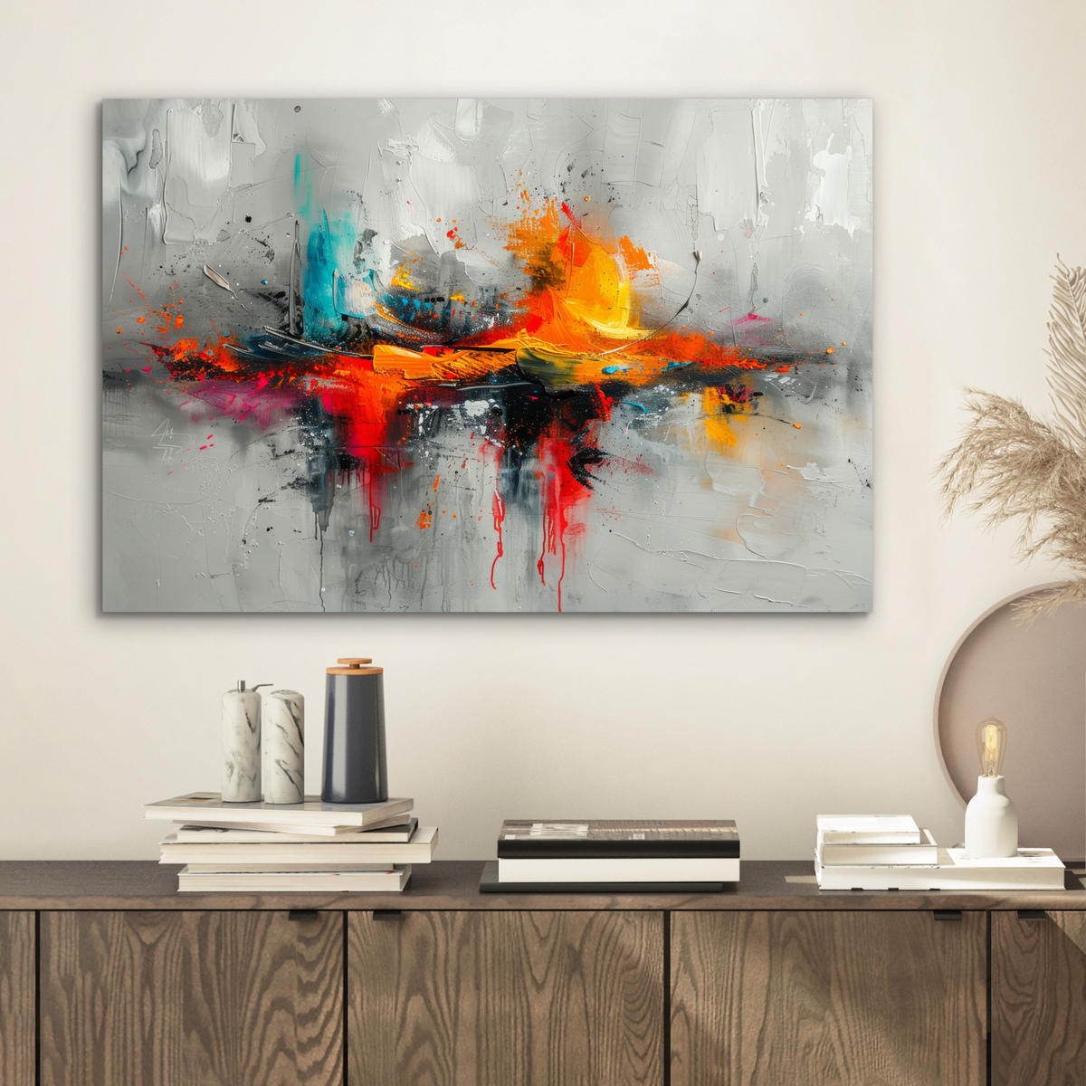 METALLBILD Moderne Kunst - Orange - Grau - Abstrakt 60x40 cm - Hellgrau, Metall (60/40cm) - MuchoWow