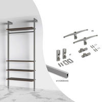 BRACKET SET für 4 Holzböden und 1 Hängestange 1m lang Zero, Aluminium und Zamak und Kunststoff, Steingrau lackiert - Grau, Metall (4.1/12/20cm) - EMUCA