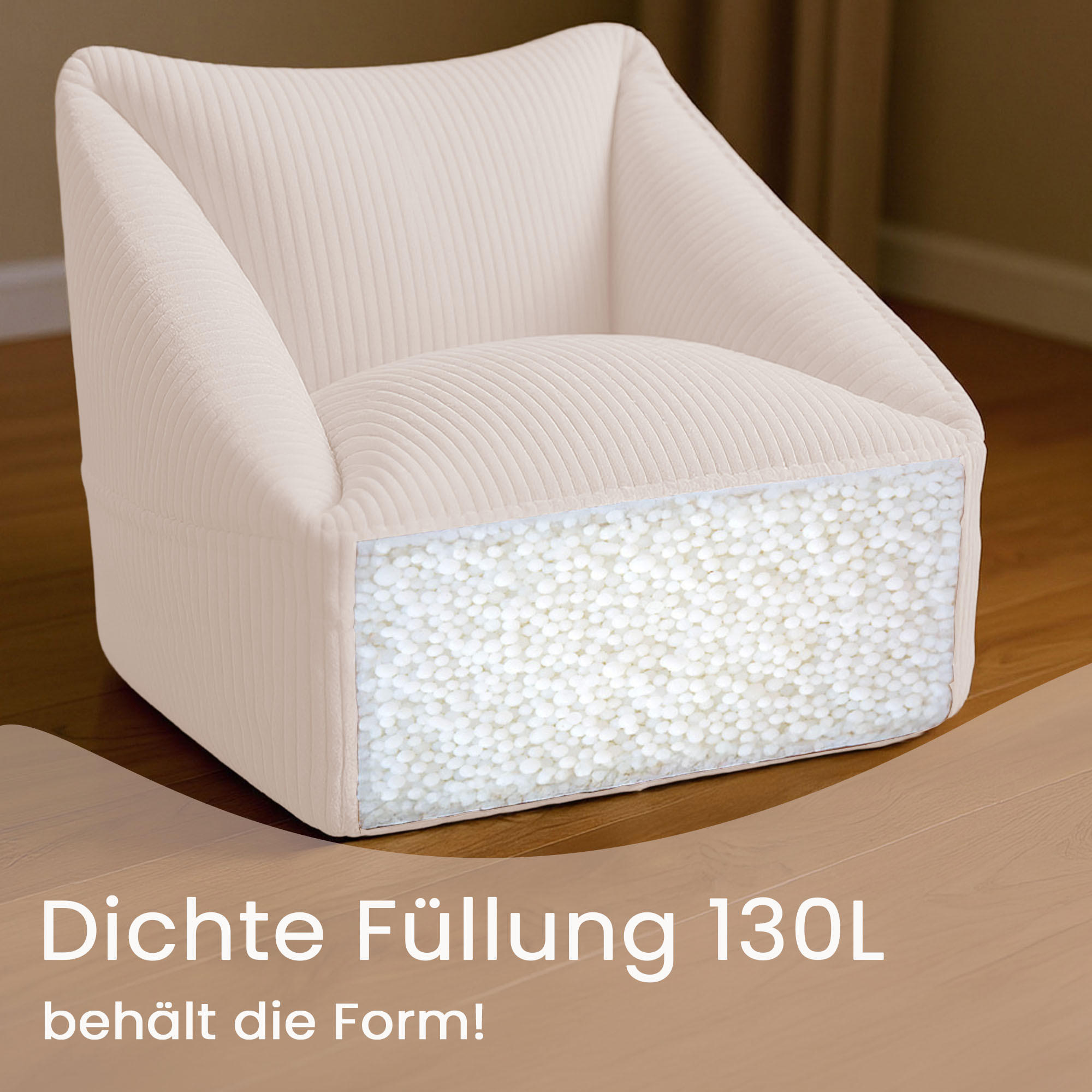 Thumbnail - Dreamroots Sitzsack-Sessel, Creme, Textil, 55x55x60 cm, Reach, Oeko-Tex® Standard 100, Wohnzimmer, Hocker, Sitzsäcke, XX...