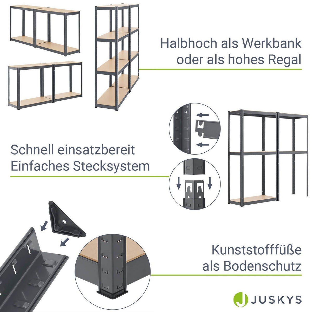 LAGERREGAL Easy grau 160x80x40 cm (2er-Set) - Grau, Metall (80/160/40cm) - Juskys