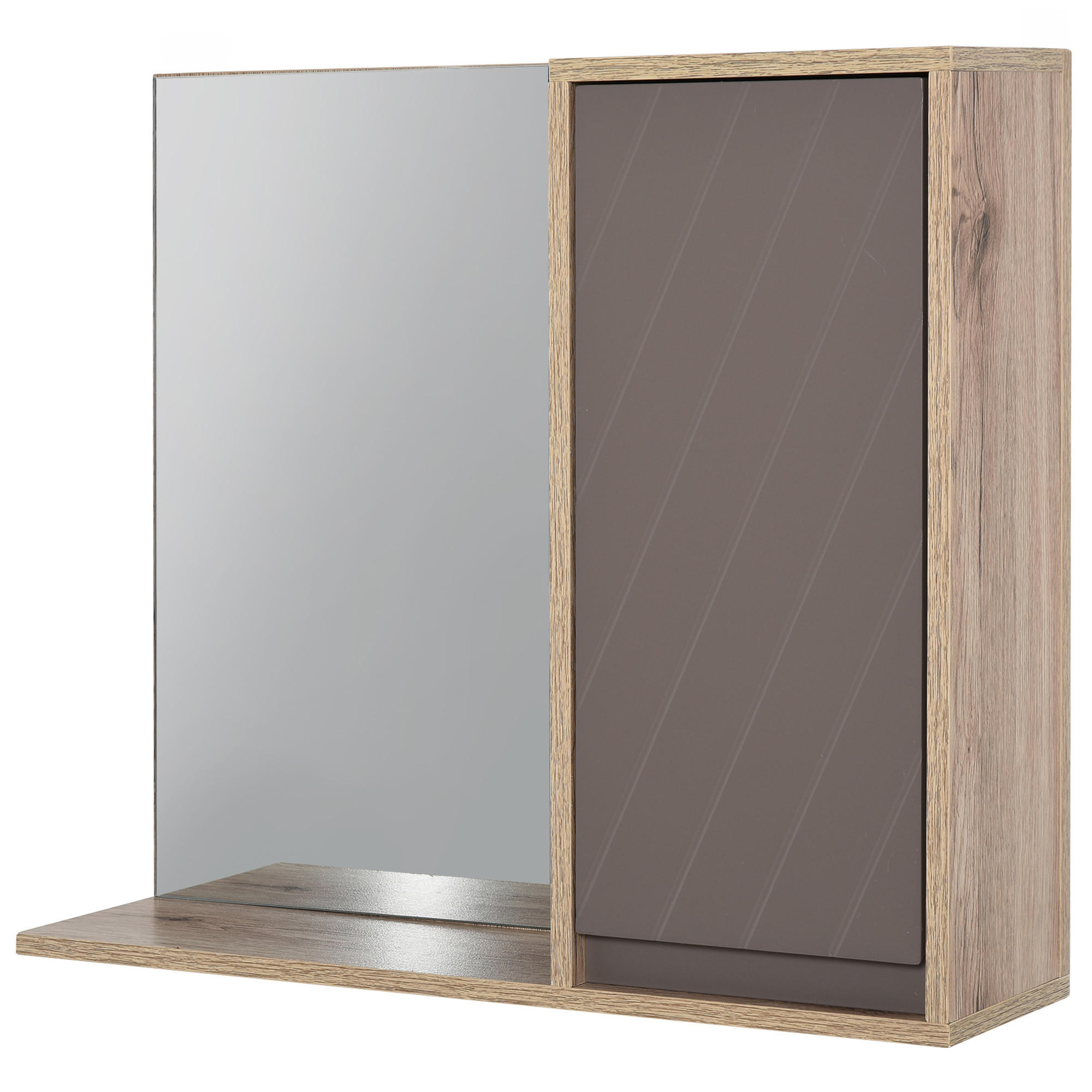 SPIEGELSCHRANK, wandmontiertes Möbelstück mit einer Tür und verstellbarem Einlegeboden,57x14,2x49,2cm(Eiche und Grau) - Braun, Glas (57/49.2/15cm) - Vallsero