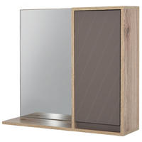 SPIEGELSCHRANK, wandmontiertes Möbelstück mit einer Tür und verstellbarem Einlegeboden,57x14,2x49,2cm(Eiche und Grau) - Braun, Glas (57/49.2/15cm) - Vallsero