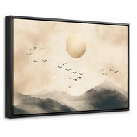 LEINWAND Bilder mit Rahmen - Landschaft - Japandi - Vogel - 60x40 - Beige, Textil (60/40cm) - MuchoWow