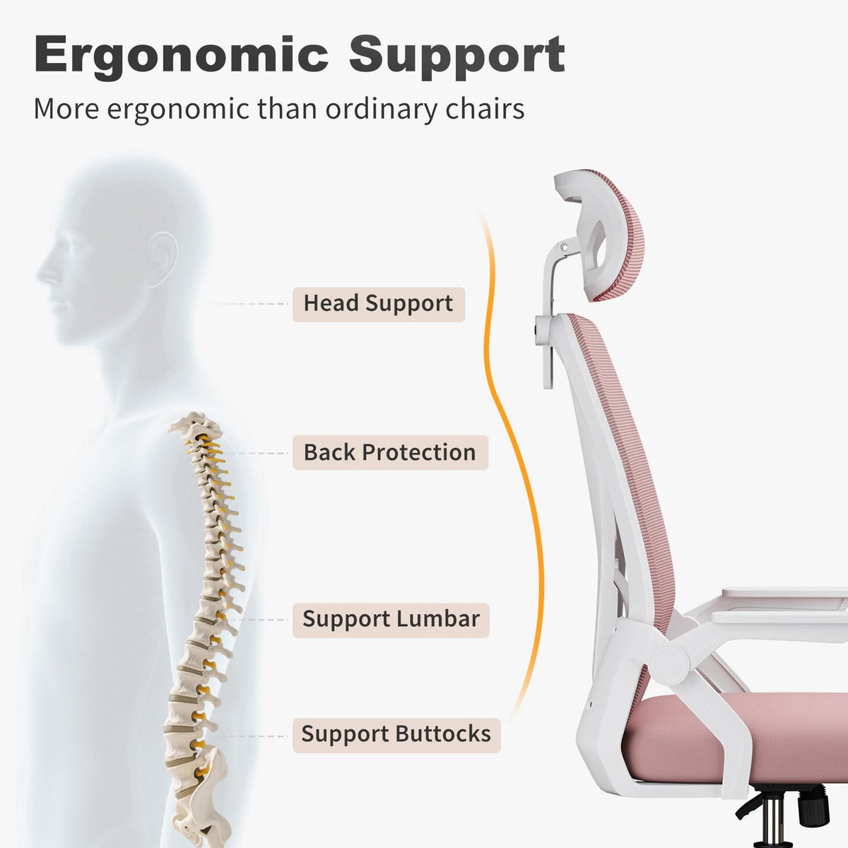 DREHSTUHL Webstoff Weiß-Rosa ergonomisch klappbare Armlehnen - Pink, Kunststoff (24/48/53cm) - Rattrix