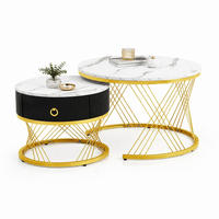 COUCHTISCH-SET aus MDF 70x70x45 cm Weiß-Gold mit Schublade und verstellbaren Füßen - Weiß, Holzwerkstoff (70/70/45cm) - IVMEU