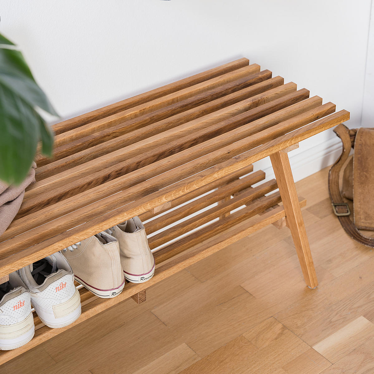 GARDEROBENBANK - Eiche massiv - Braun, Holz (100/45/35cm) - home24