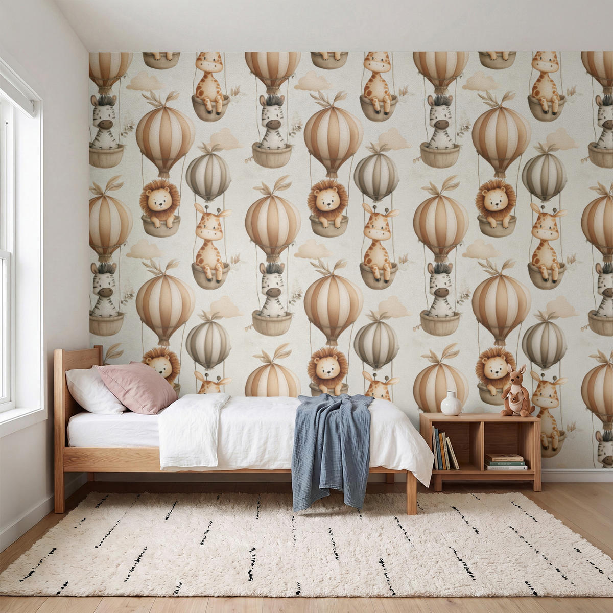 KINDERTAPETE - Safari - Heißluftballons - Taupe - 350x280 cm - Beige, Papier (350/280cm) - OnlyWow