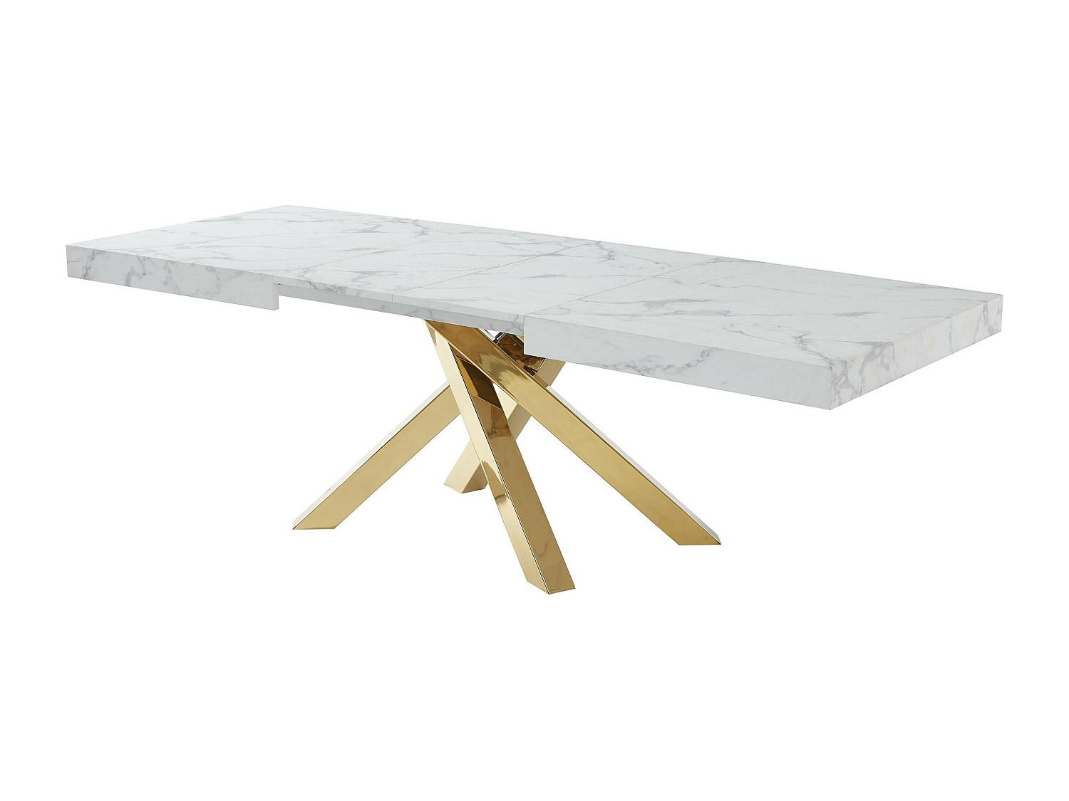 ESSTISCH ausziehbar - 6 bis 10 Personen - MDF & Metall - Marmor-Optik Weiß & Goldfarben - CATONAV - Weiß, Holz (240/90/75cm) - Vente-Unique