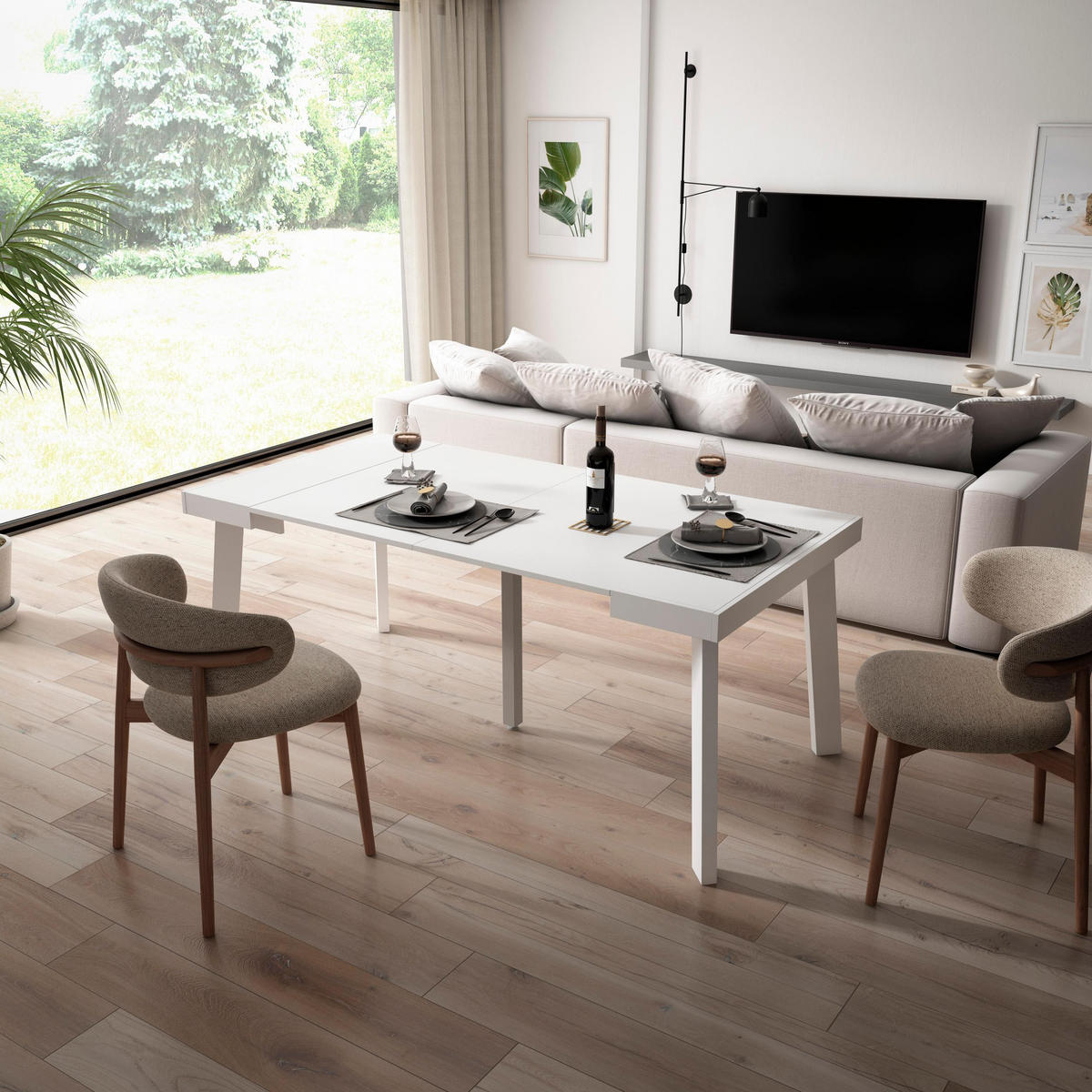 KONSOLENTISCH ausziehbar 58 bis 180cm, für 8 Gäste, weiß, 90/58/73cm - Weiß, Holzwerkstoff (90/180/73cm) - Skraut Home