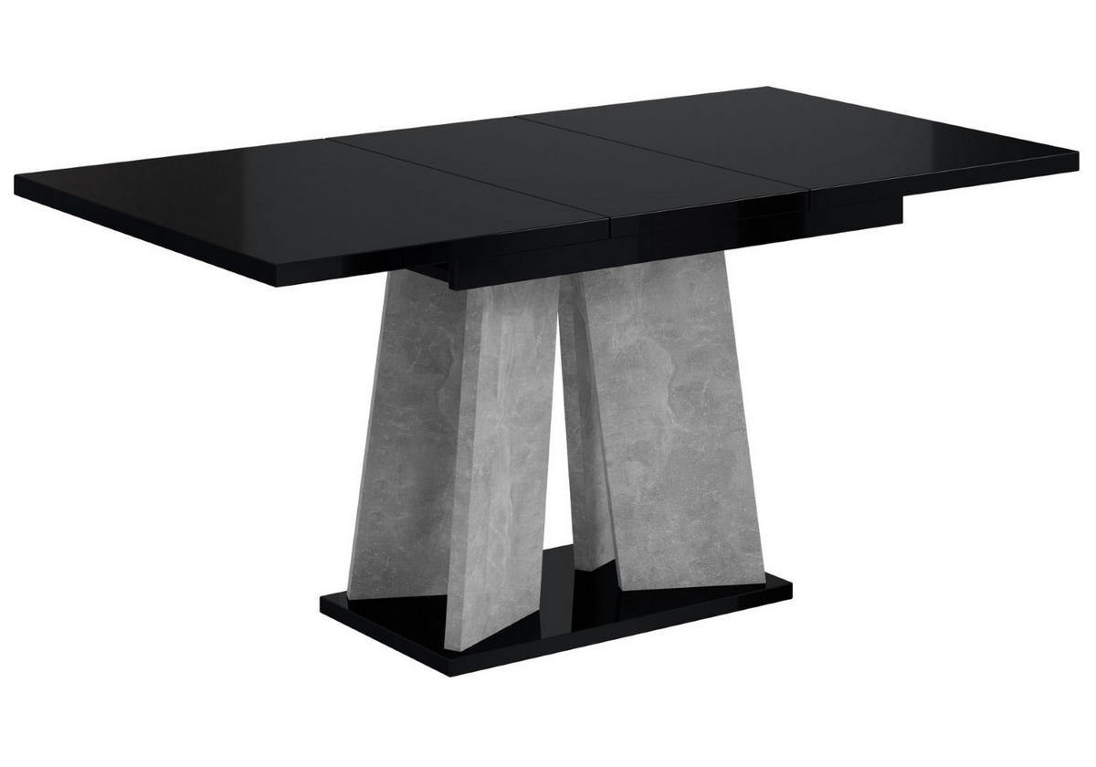 ESSTISCH ausziehbar 120 -160x90x75 cm - Hochglanz Schwarz/Betonoptik - UFOM - Schwarz Hochglanz, Holzwerkstoff (120/90/75cm) - ALTDECOR