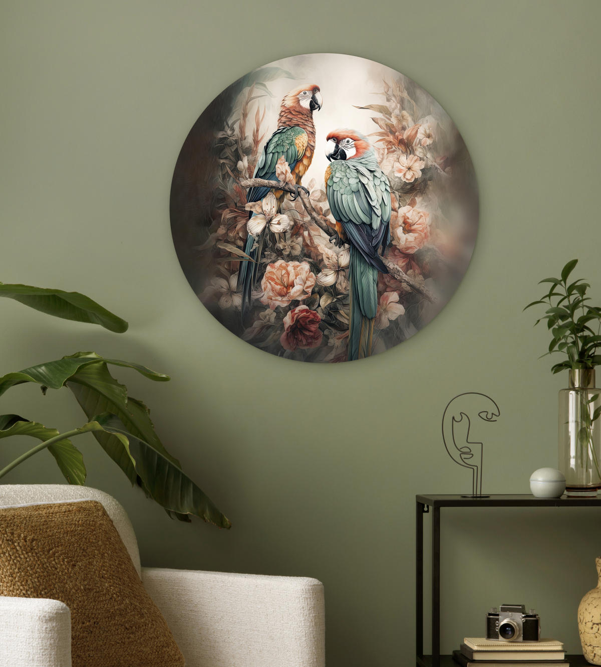 OKRUGLA ZIDNA SLIKA Papige 60x60 cm - Baltimore boja, plastika (60/60cm) - MuchoWow