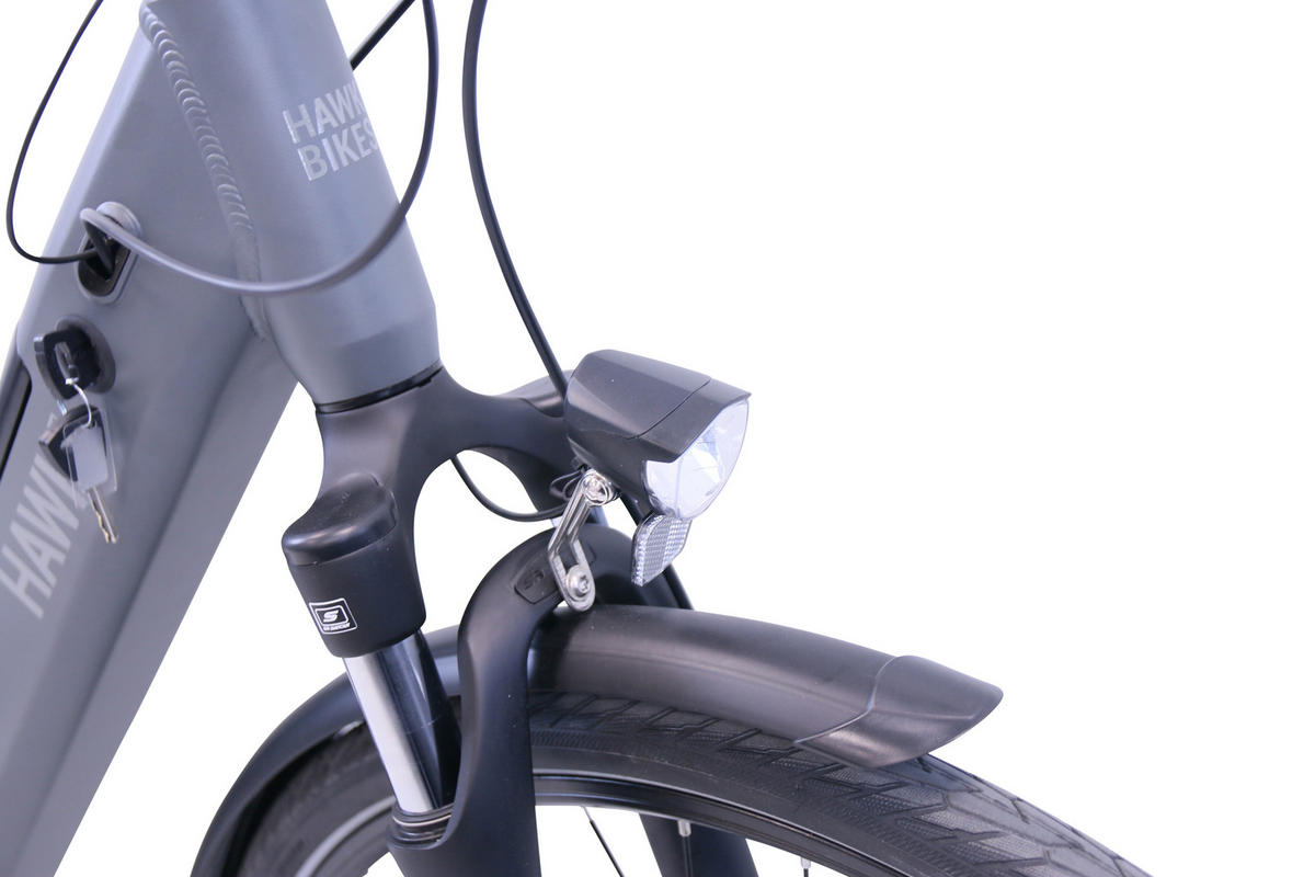 E-CITY Wave E-Bike Integrated Steps Lady 7 Gang 28 Zoll Gr:44cm - Grau, Metall (44cm) - Hawk Bikes
