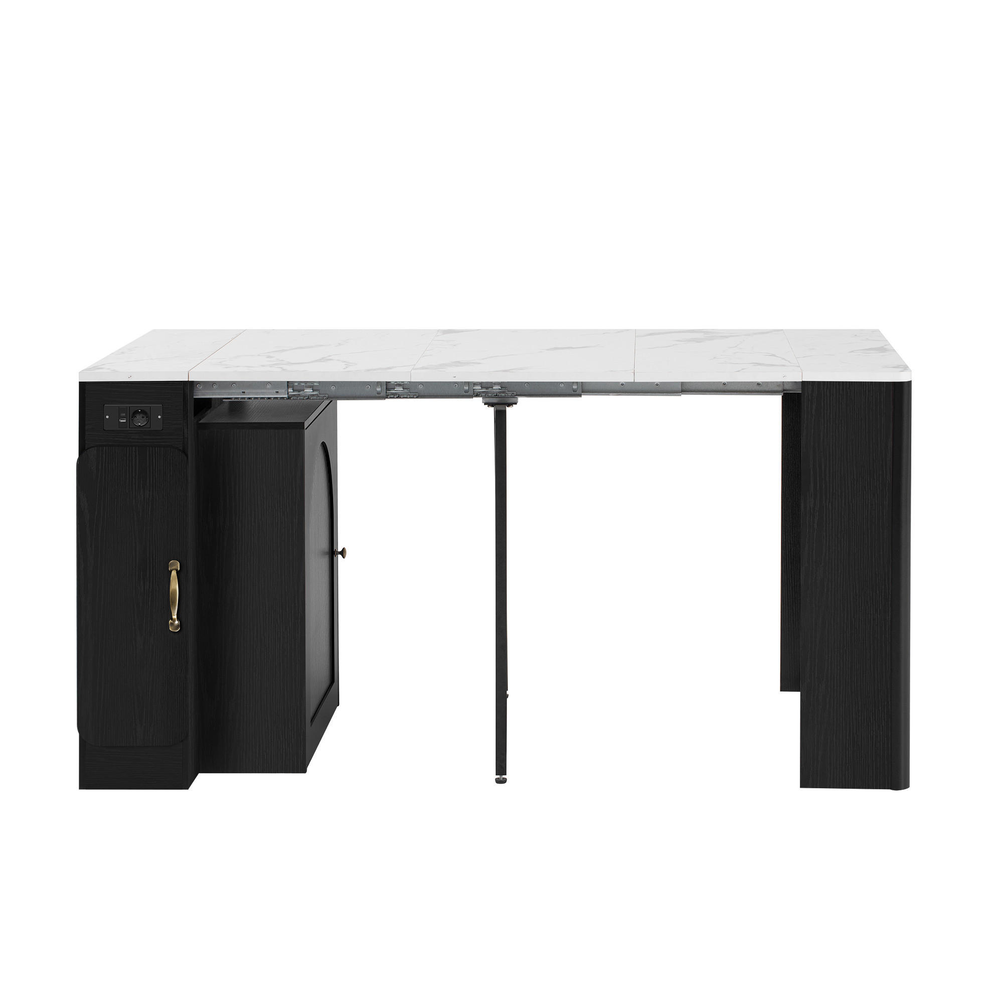 KÜCHENINSEL 83/39,6-149,6/77 cm in Weiß/Schwarz mit LED und USB- und Type-C-Anschlüssen - Schwarz, Holzwerkstoff (83/77/39.6cm) - Flora Grace