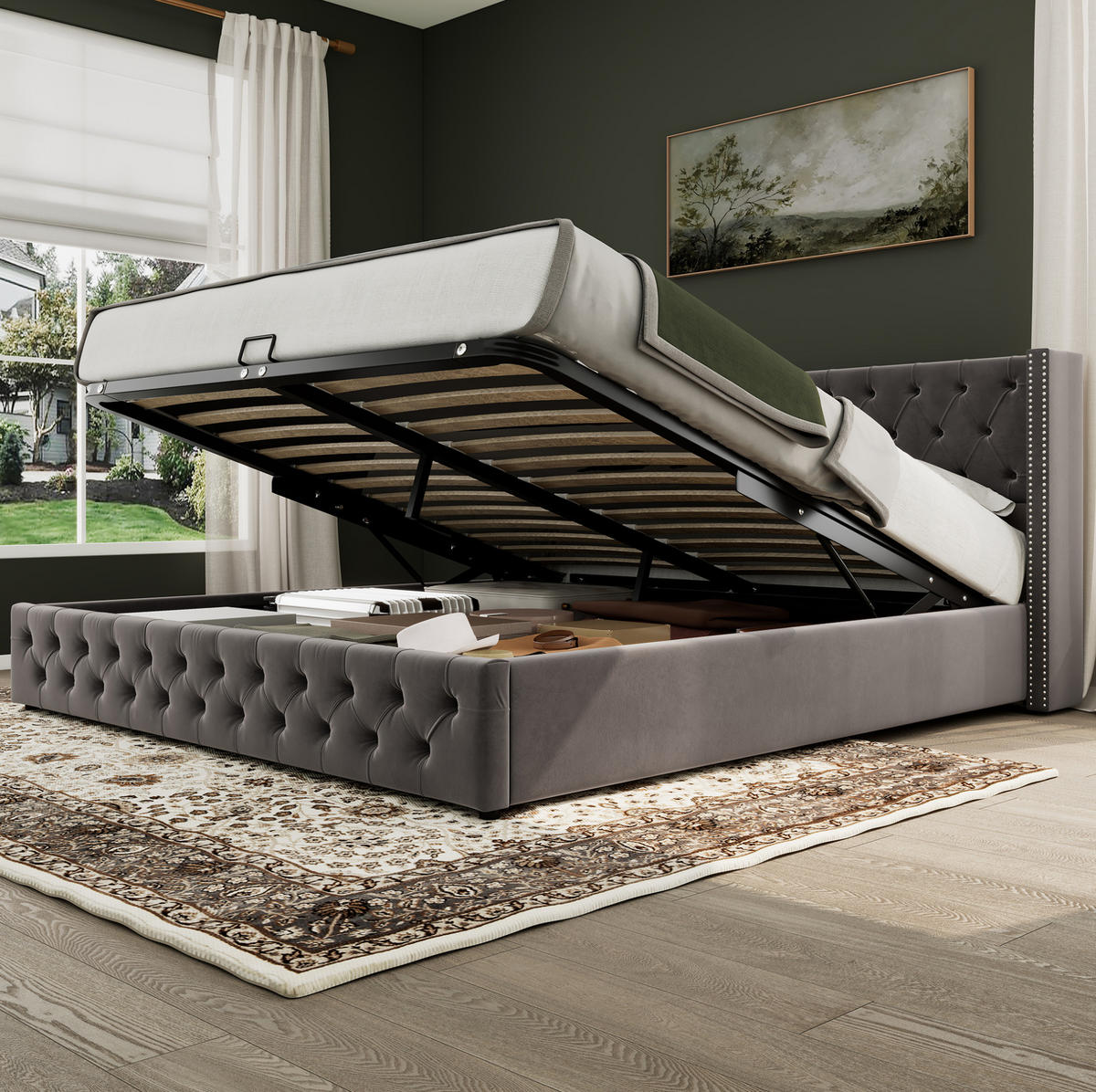 POLSTERBETT mit Bettkasten 180x200 cm Samt Grey - Grau, Metall (180/200cm) - Meubliv