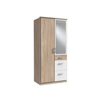 DREHTÜRENSCHRANK Click in Eiche Sägerau mit Weiß - 91 cm Breite mit Spiegel - Braun, Holzwerkstoff (91/199/58cm)