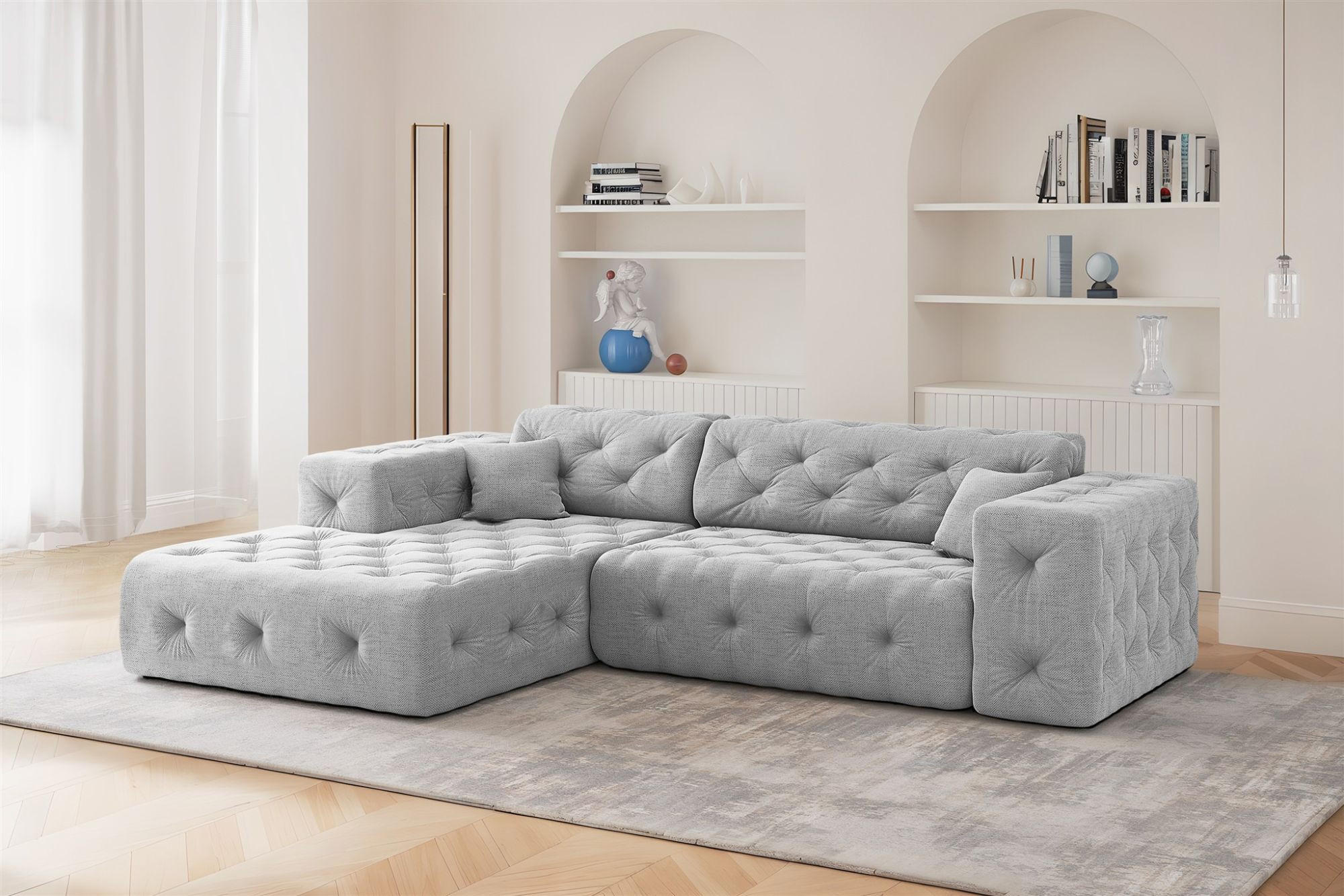 ECKSOFA Chantal In Moly - Hellgrau, Holzwerkstoff/Textil (266/171cm) - Fun Möbel