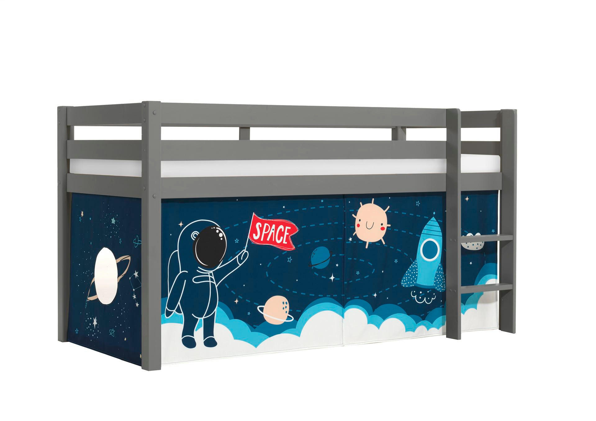 KINDERBETT Karolina 210x114x106 Massivholz Grau Textilset Rakete - Türkis/Grau, Holz (90/200cm) - 58aufmkessel