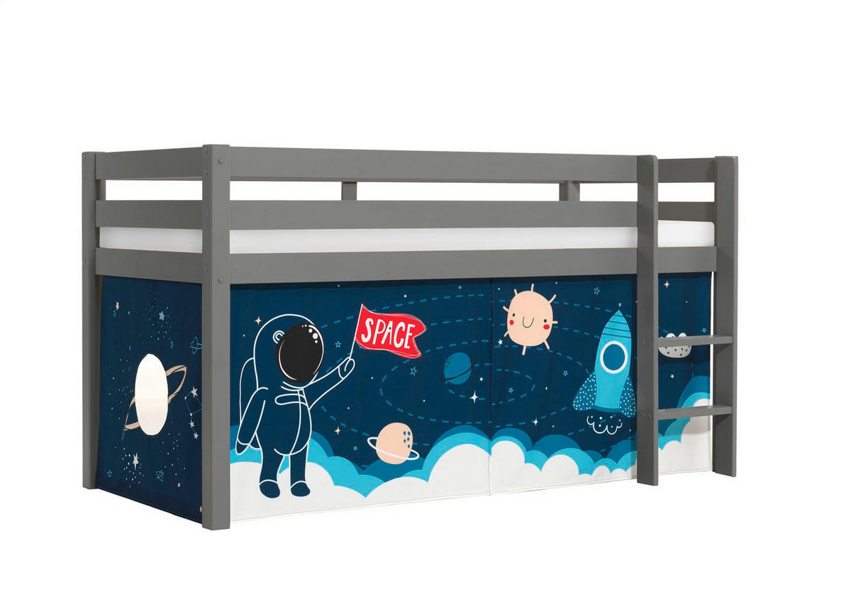 KINDERBETT Karolina 210x114x106 Massivholz Grau Textilset Rakete - Türkis/Grau, Holz (90/200cm) - 58aufmkessel