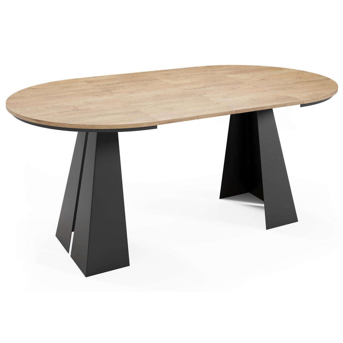 ESSTISCH Fuelo, Runder Tisch mit Ausziehfunktion, 120-200x100 cm, Schwarz+eiche Craft - Eichefarben/Schwarz, Metall (120/120/76cm) - Beautysofa