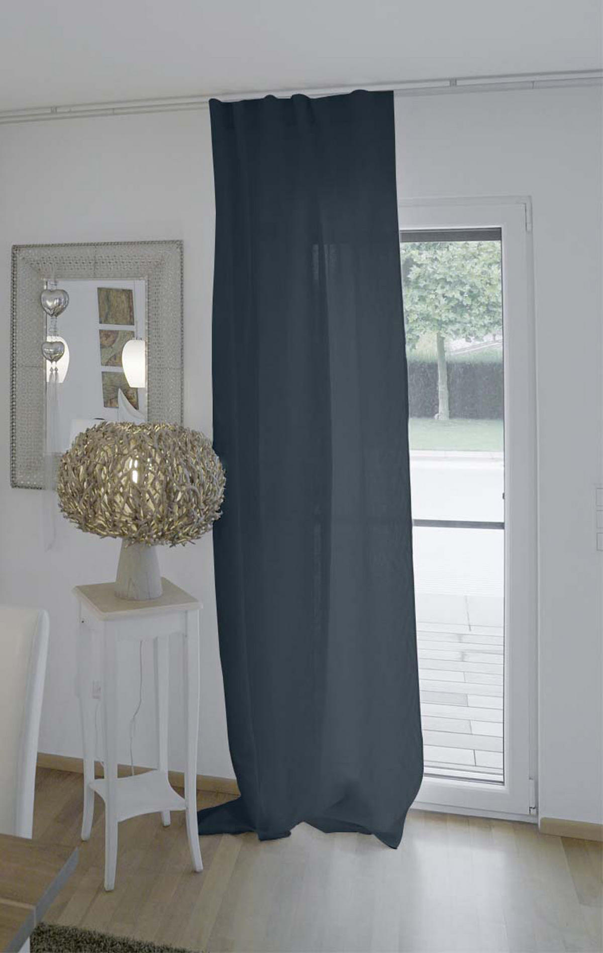 SCHLAUFENVORHANG reines Leinen mit verdeckten Schlaufen tiefsee-blau 135/245 cm - Dunkelblau, Naturmaterialien (135/255cm) - beties Heimtextil