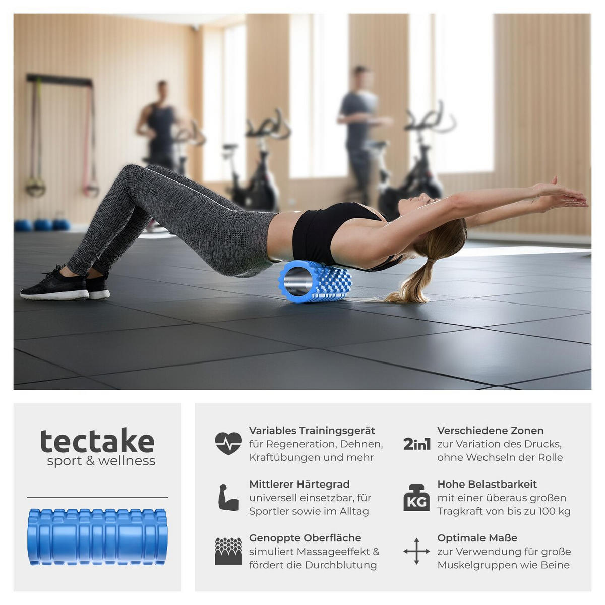 FASZIENROLLE ,leichte Reinigung, 335 x 145 mm,blau - Blau, Kunststoff (14.5/14.5/33.5cm) - tectake