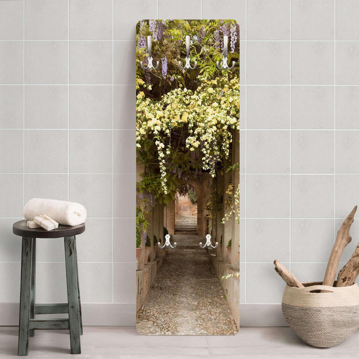 WANDGARDEROBE - Blumengesäumter Weg in Spanien 34/105 cm - Braun, Holzwerkstoff (34/105/1.6cm) - Bilderwelten