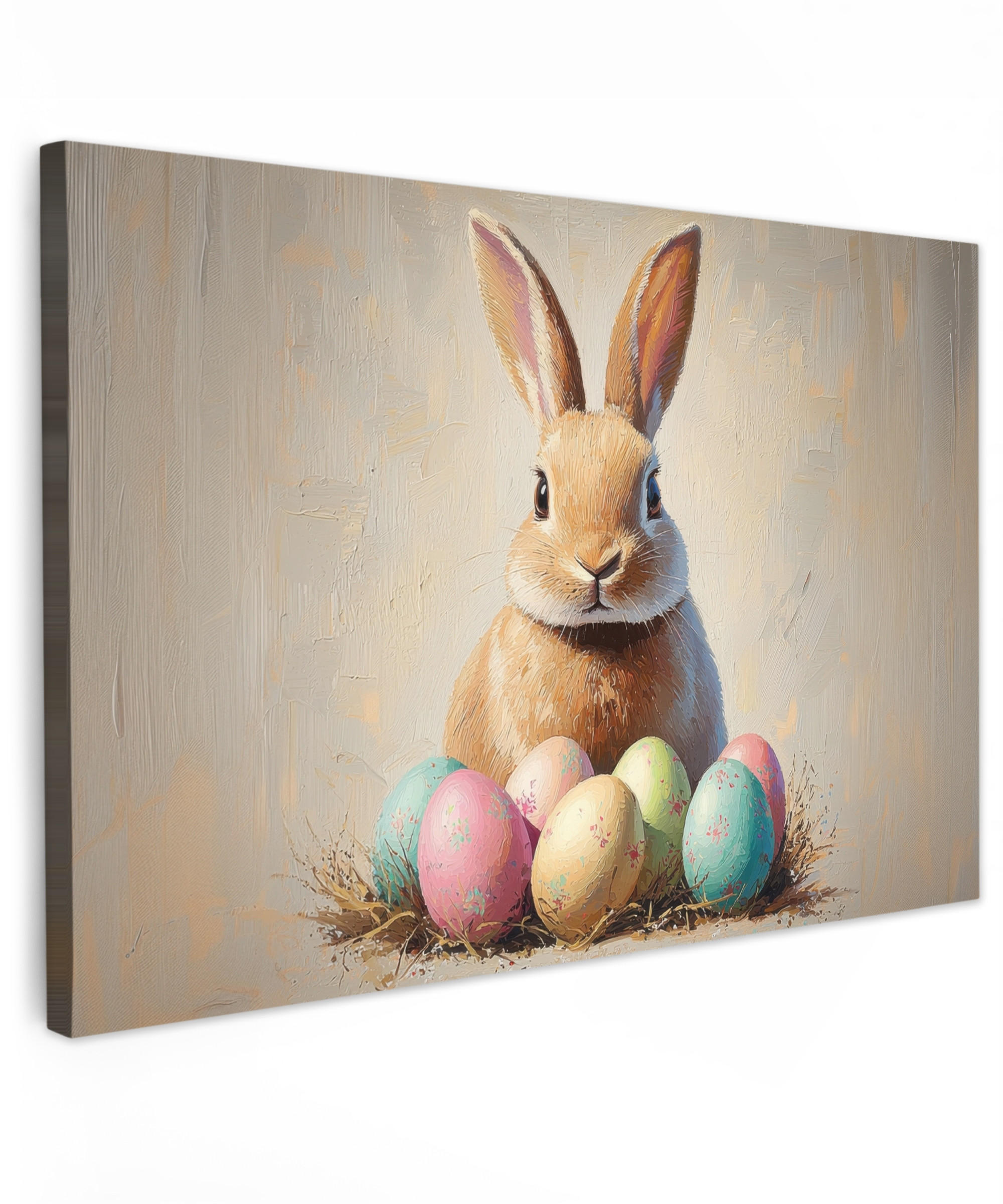 LEINWANDBILD Osterhase - Pastell - Eier Groß 140x90 cm - Beige, Textil (140/90cm) - MuchoWow