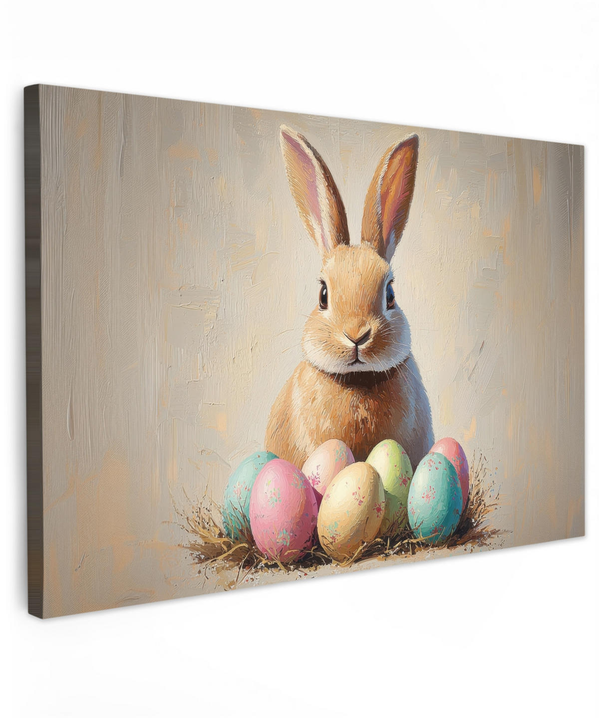LEINWANDBILD Osterhase - Pastell - Eier Groß 140x90 cm - Beige, Textil (140/90cm) - MuchoWow