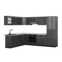 KOTNA KUHINJA R-Line, Antracit z visokim sijajem/Antracit, 287 x 227 cm, DP Marmor - črna/visok sijaj, leseni material (287/206.8/60cm) - Vicco