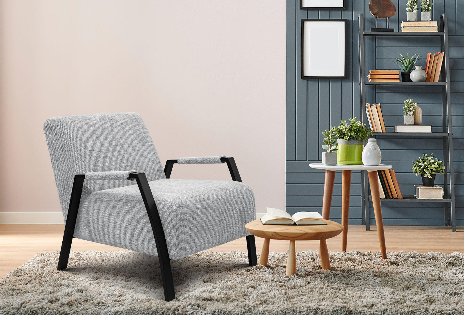 SESSEL KOBE, hellgrau - Hellgrau/Schwarz, Holz/Textil (72/76/90cm) - Courtois Laville