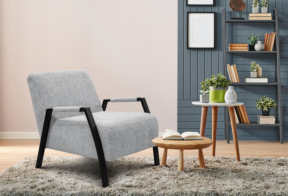 SESSEL KOBE, hellgrau - Hellgrau/Schwarz, Holz/Textil (72/76/90cm) - Courtois Laville