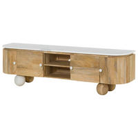TV-BOARD Mango 180x40x50 natur lackiert / Marmor weiß FLORENZ #100 - Naturfarben, Holz (180/50/40cm) - Massivmoebel24