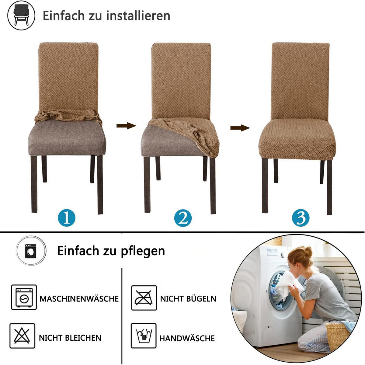 STUHLHUSSE Premium Wasserdicht Stretch Stuhlbezug Beige 2 Stück - Beige, Textil (45/45cm) - Kaket
