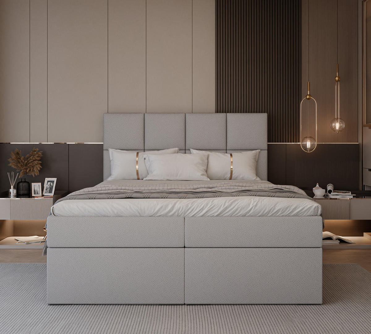 BOXBETT MAGNUS 120/200 cm mit Matratze und Topper, Grau - Grau, Textil (120/200cm) - Idohome