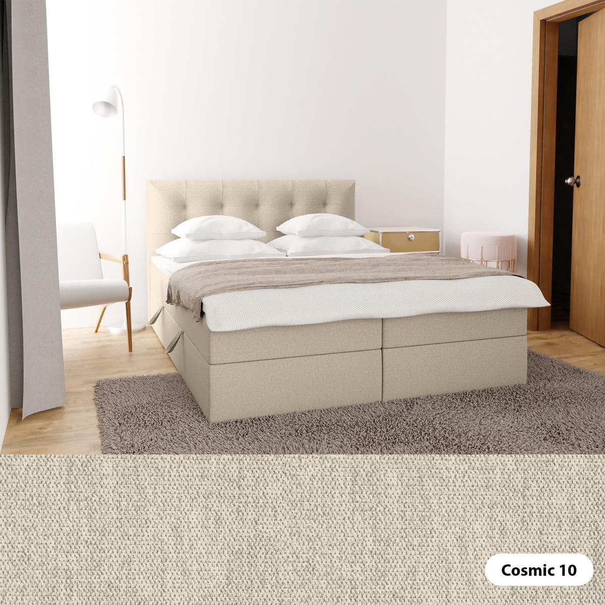 BOXBETT Doppelbett Kolumbo Hellbeige 160x200 cm - Beige, Textil (160/200cm) - Fedve