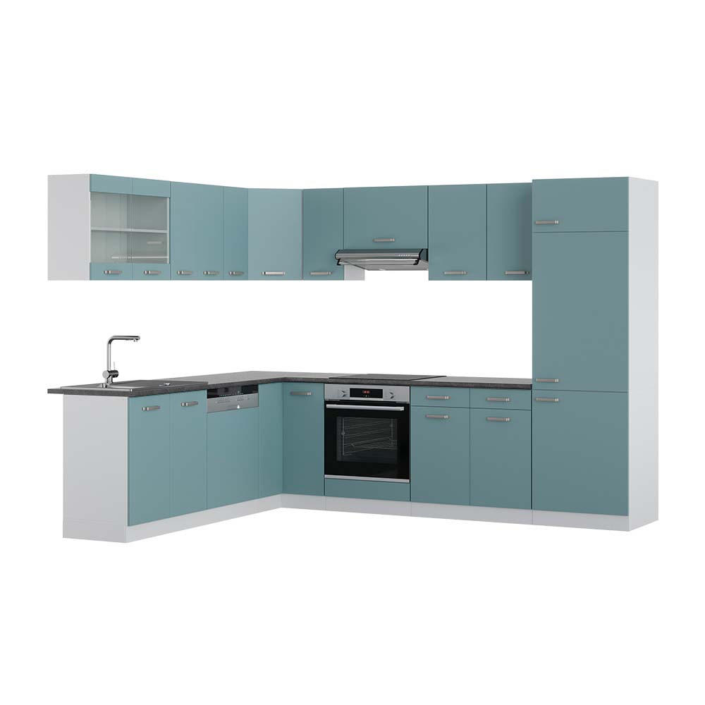 ECKKÜCHE R-Line Blau-Grau/Weiß 227 x 287 cm, AP Anthrazit - Blaugrau/Weiß, Holzwerkstoff (287/81.6/60cm) - Vicco