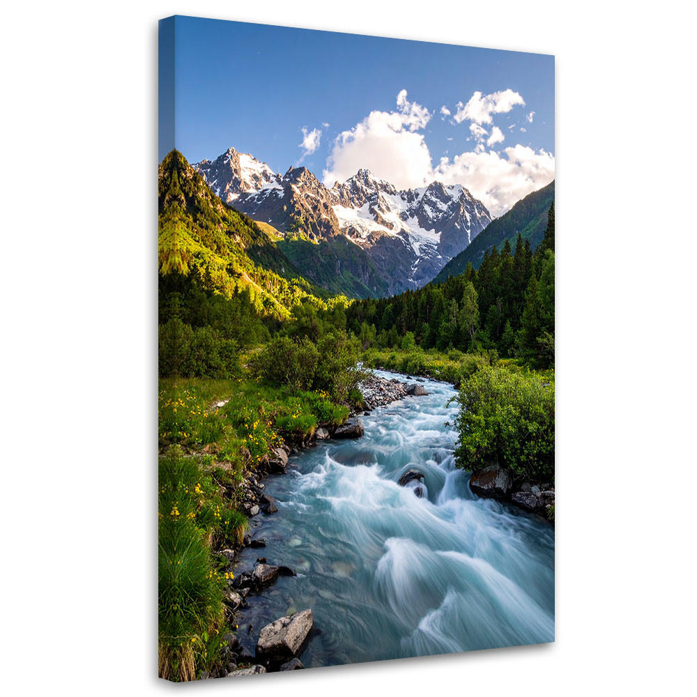 LEINWANDBILD Berglandschaft Bach Natur 60x90cm - Grün, Textil (60/90cm) - Feeby